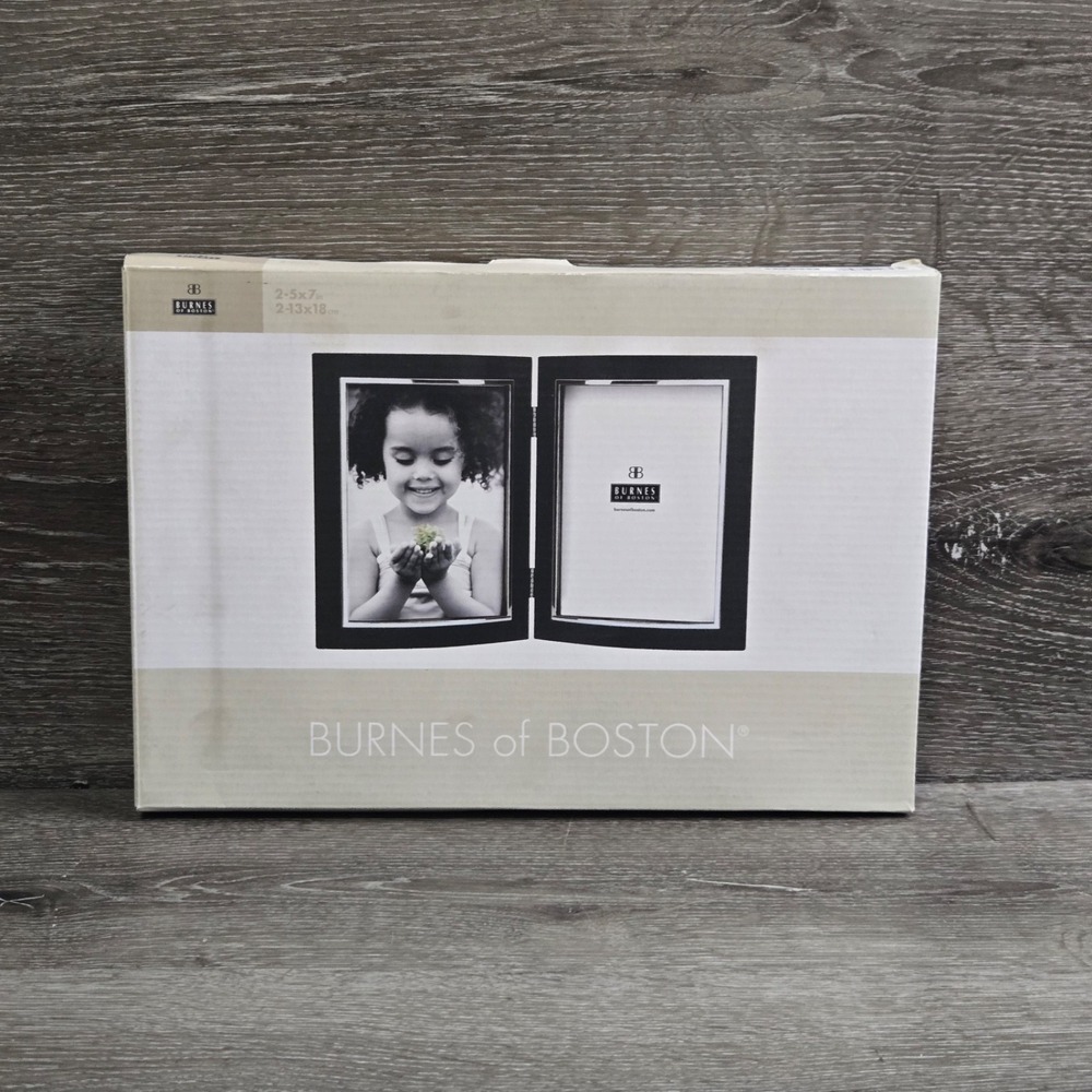 Burnes of Boston Wood Double Hinged Picture Frame Black 5x7 Contemporary New